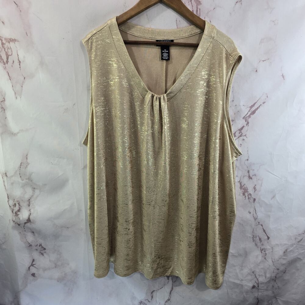 Catherines Shirt Women 3X 26 28 Gold Tank Blouse Glitz Glam Metallic Black Label